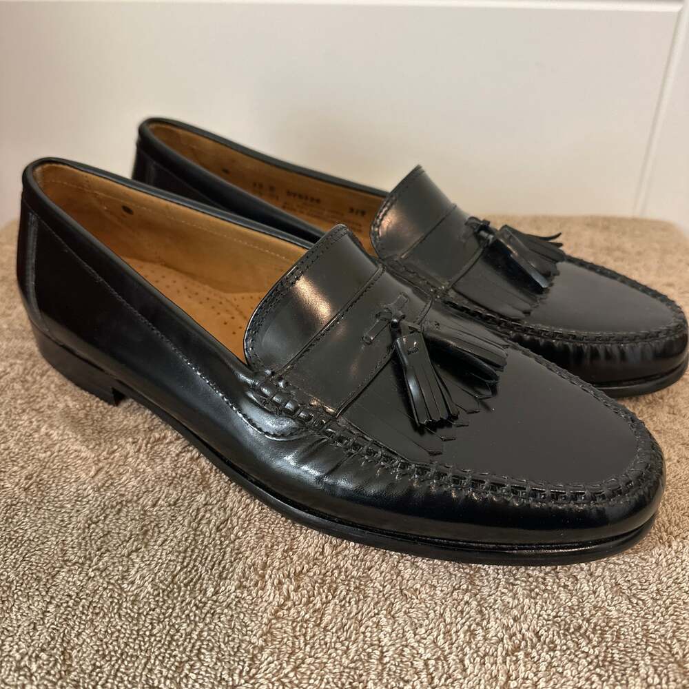 Bass Mens Pinch Tassel Black Leather Loafers
